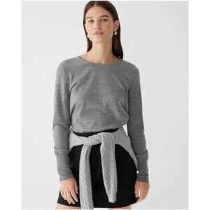 J.Crew Sweater Womens Large Gray Halle Merino Wool Crew Neck Classic Knit Preppy